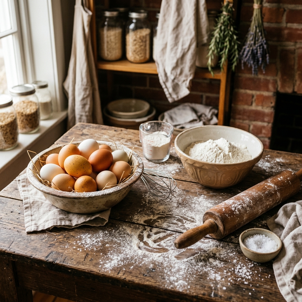 Farm eggs and flour